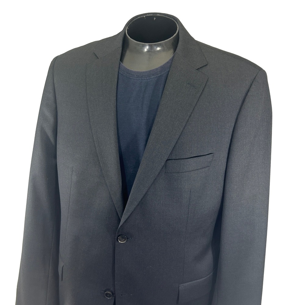 Hugo Boss Blazer 44L Charcoal Gray Super 100 Wool Sport Coat Double Vent Modern